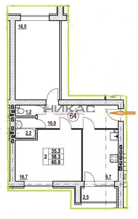 2-комнатная квартира: посёлок Красный Бор, Сосновый проезд, 5 (59.6 м) - Фото 2