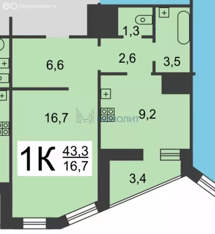 1-комнатная квартира: Нижний Новгород, улица Богдановича, 2к1 (43.3 м) - Фото 2