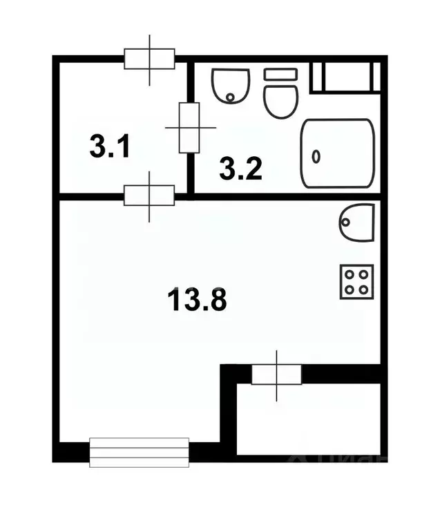 Студия Санкт-Петербург дор. Муринская, 12к1 (20.1 м) - Фото 1