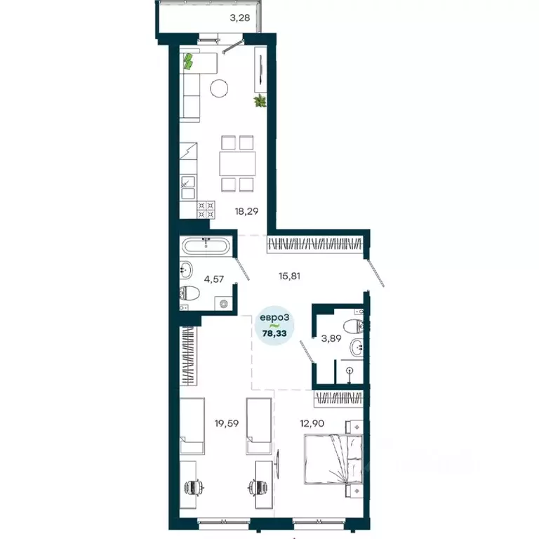 2-к кв. Иркутская область, Иркутск ул. Безбокова, 7А (78.33 м) - Фото 1