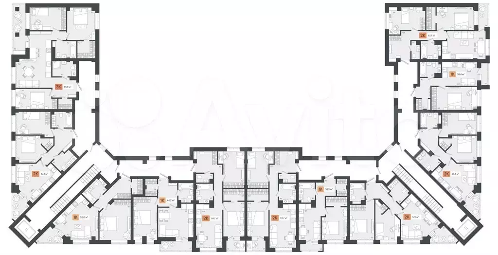 2-к. квартира, 57,1 м, 3/8 эт. - Фото 1