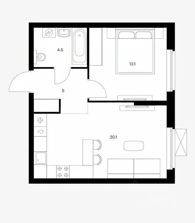 1-к кв. Татарстан, Казань Тополевая ул., 55 (38.9 м) - Фото 2