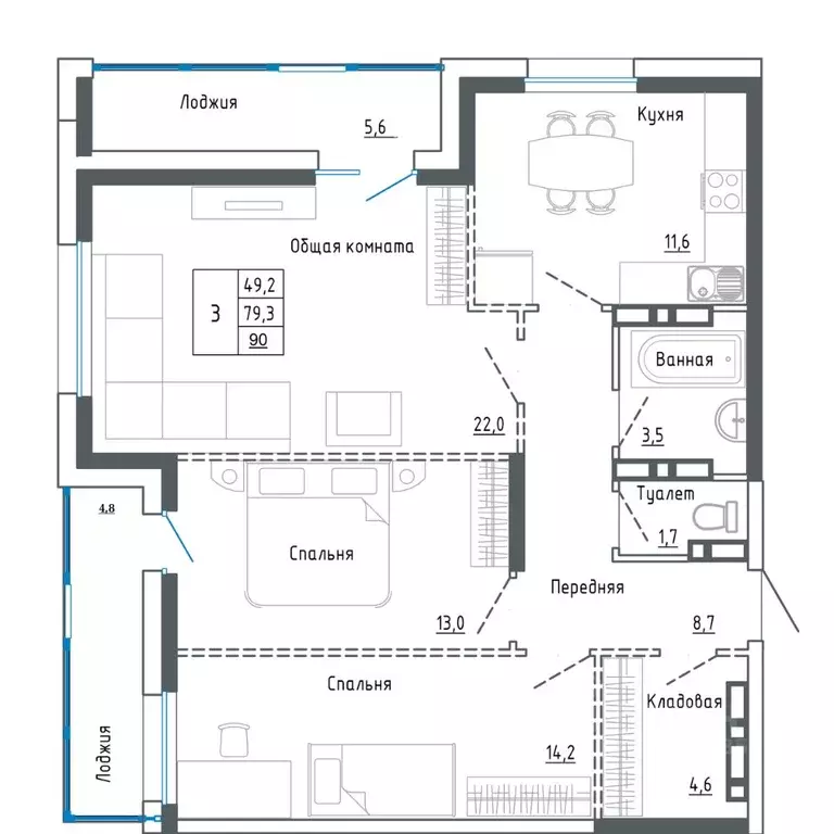 3-к кв. Приморский край, Уссурийск ул. Александра Францева, 44 (90.0 ... - Фото 1