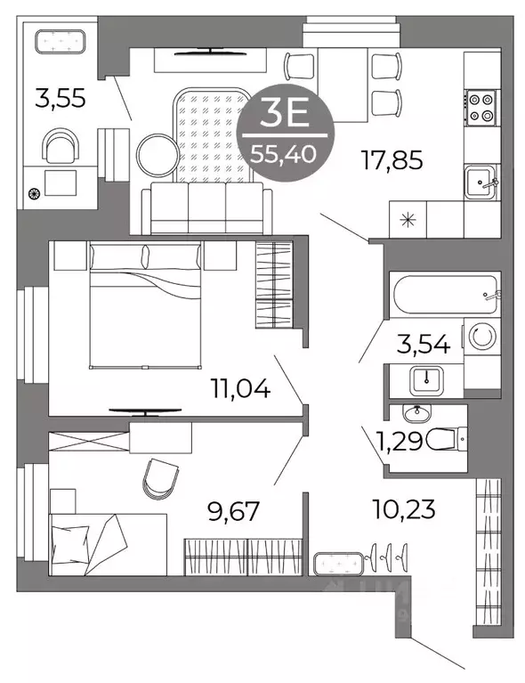 3-к кв. Воронежская область, Воронеж ул. Кривошеина, 13/14 (55.4 м) - Фото 0