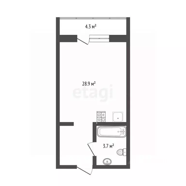 Студия Тюменская область, Тюмень Комбинатская ул., 54к2 (33.0 м) - Фото 1