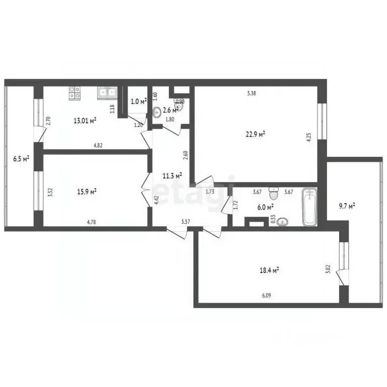 3-к кв. Калининградская область, Калининград Озерная ул., 34 (89.7 м) - Фото 1