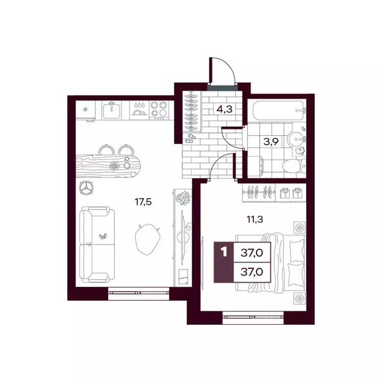 1-к кв. Тюменская область, Тюменский муниципальный округ, д. Дударева ... - Фото 1