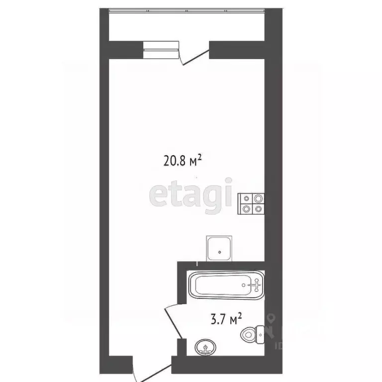 Студия Тюменская область, Тюмень Полевая ул., 109к1 (24.4 м) - Фото 2