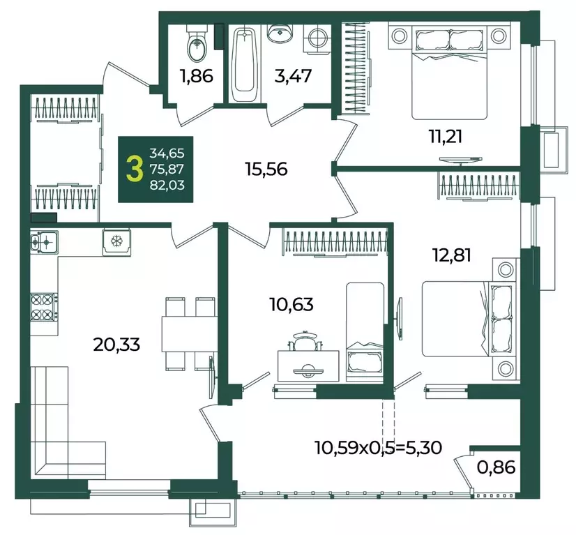 3-к кв. Краснодарский край, Краснодар Образцово мкр,  (82.03 м) - Фото 0