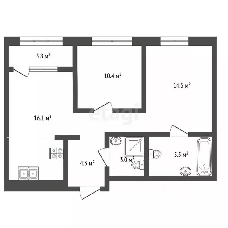 2-к кв. Тюменская область, Тюмень ДОК мкр, ул. Воронинская, 45 (58.1 ... - Фото 2