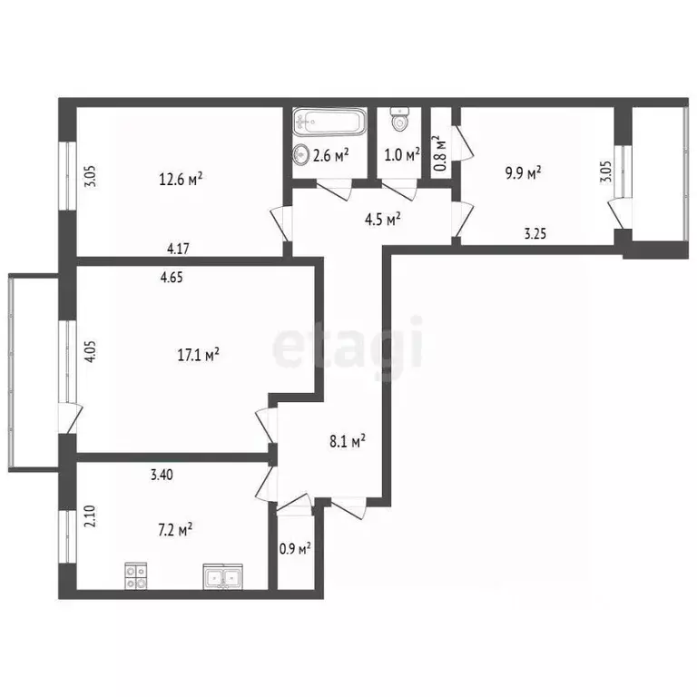3-к кв. Томская область, Томск ул. Елизаровых, 4 (67.4 м) - Фото 2