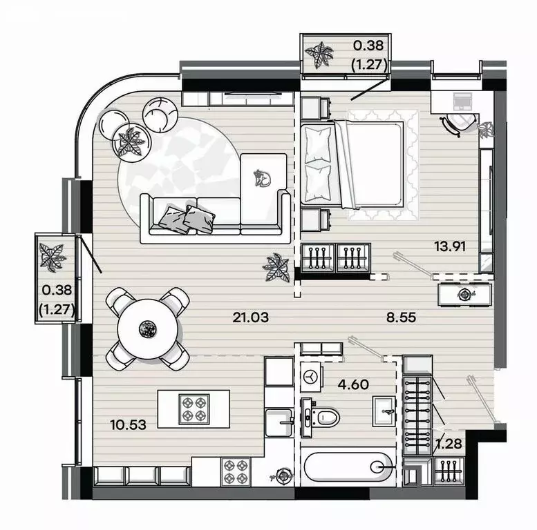 2-комнатная квартира: Казань, ЖК Минтимер (60.66 м) - Фото 2