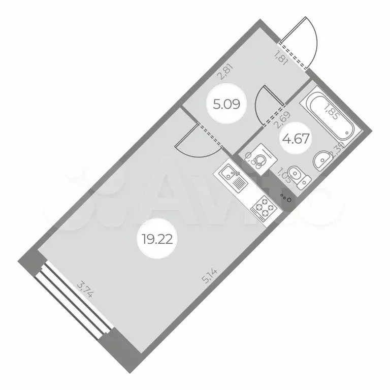 Квартира-студия, 28 м, 2/20 эт. - Фото 0