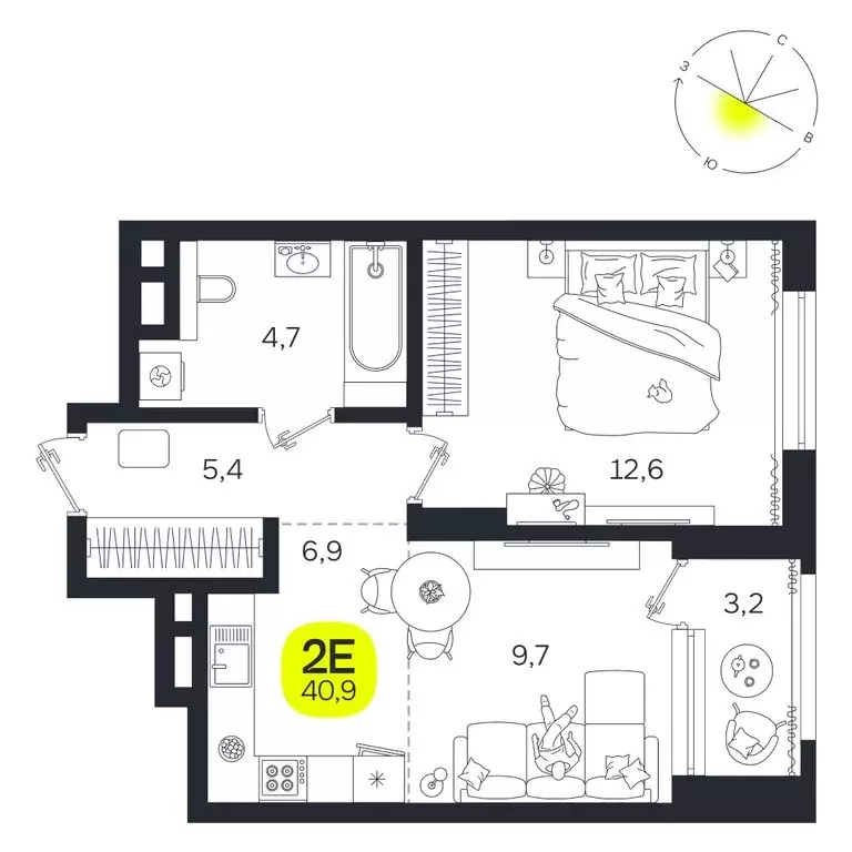 2-комнатная квартира: Екатеринбург, улица Титова, 19Б (40.9 м) - Фото 0