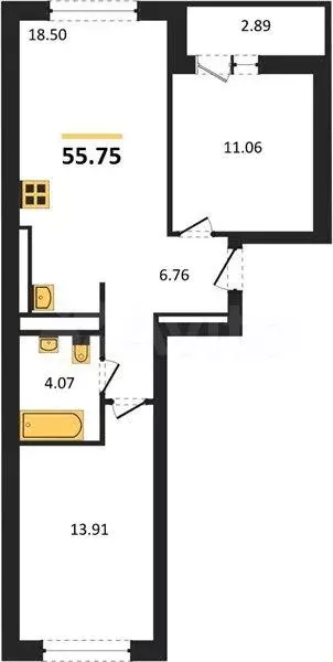 2-к. квартира, 55,7 м, 6/9 эт. - Фото 1