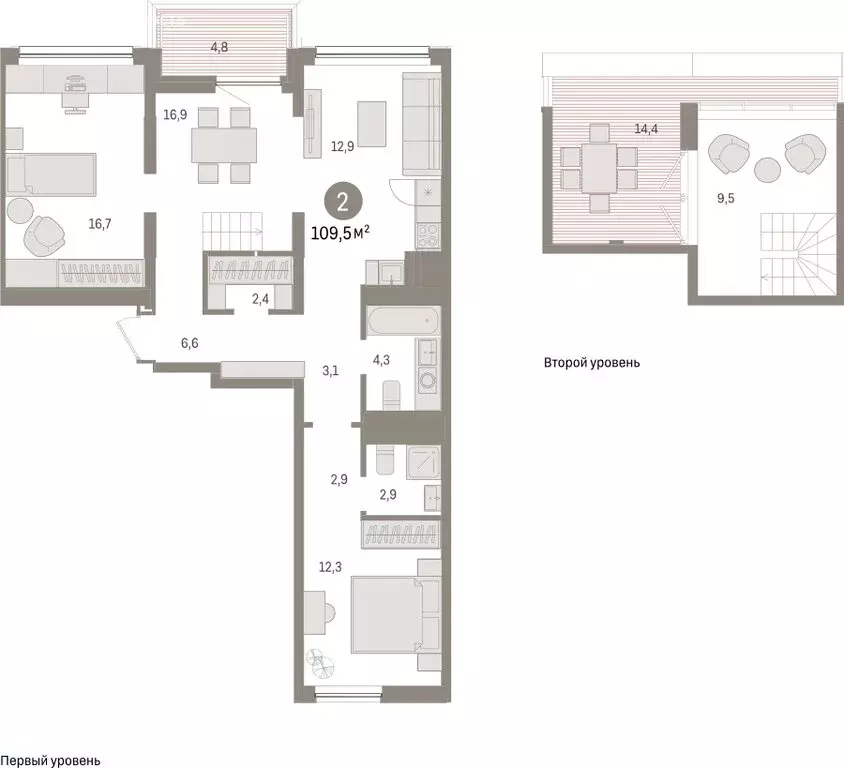 2-комнатная квартира: Тюмень, Мысовская улица, 26к1 (109.51 м) - Фото 1