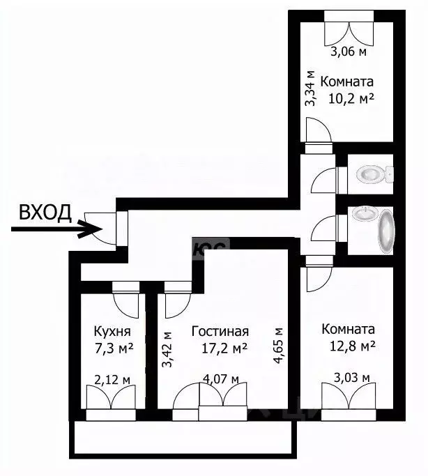 3-к кв. Томская область, Томск Солнечный мкр, ул. Бирюкова, 2 (65.8 м) - Фото 1