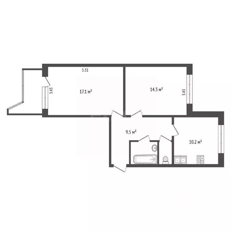 2-к кв. Ярославская область, Ярославль просп. Фрунзе, 51 (58.4 м) - Фото 2