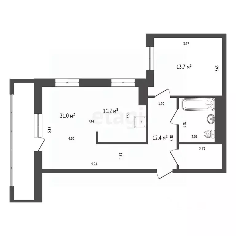 2-к кв. Красноярский край, Красноярск ул. Республики, 47 (70.5 м) - Фото 2