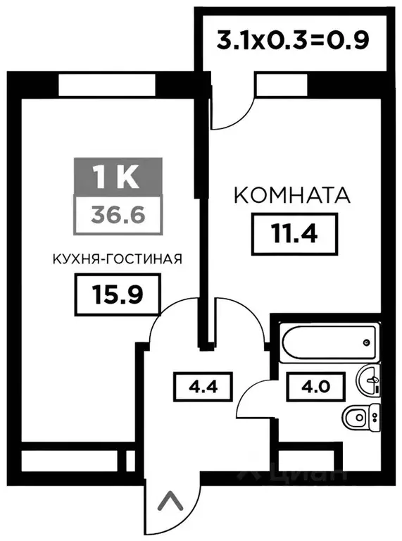 1-к кв. Краснодарский край, Краснодар ул. Домбайская, 55к2 (36.9 м) - Фото 1
