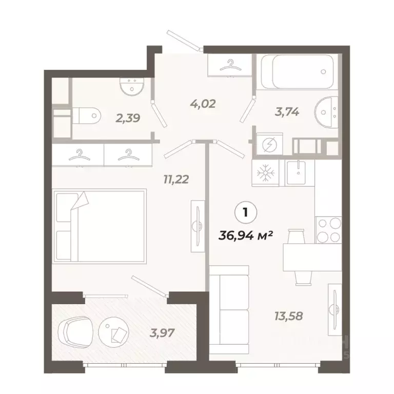 1-к кв. Санкт-Петербург ул. Коли Томчака, 21Д (36.94 м) - Фото 1