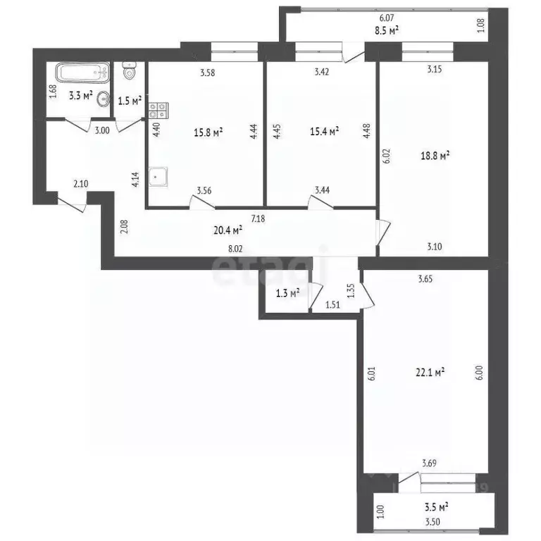 3-к кв. Башкортостан, Стерлитамак ул. Худайбердина, 218 (98.6 м) - Фото 2