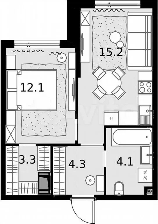 1-к. квартира, 39,1м, 25/28эт. - Фото 0