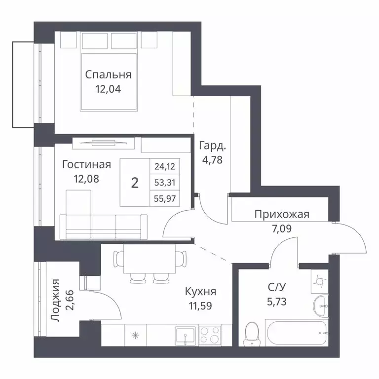 2-комнатная квартира: Новосибирск, Игарская улица, 40/1 (53.31 м) - Фото 0