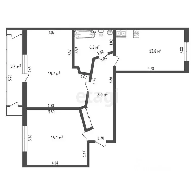 2-к кв. Забайкальский край, Чита ул. Бутина, 107 (63.8 м) - Фото 1