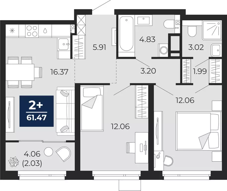 2-комнатная квартира: Тюмень, Арктическая улица, 14 (63.5 м) - Фото 1