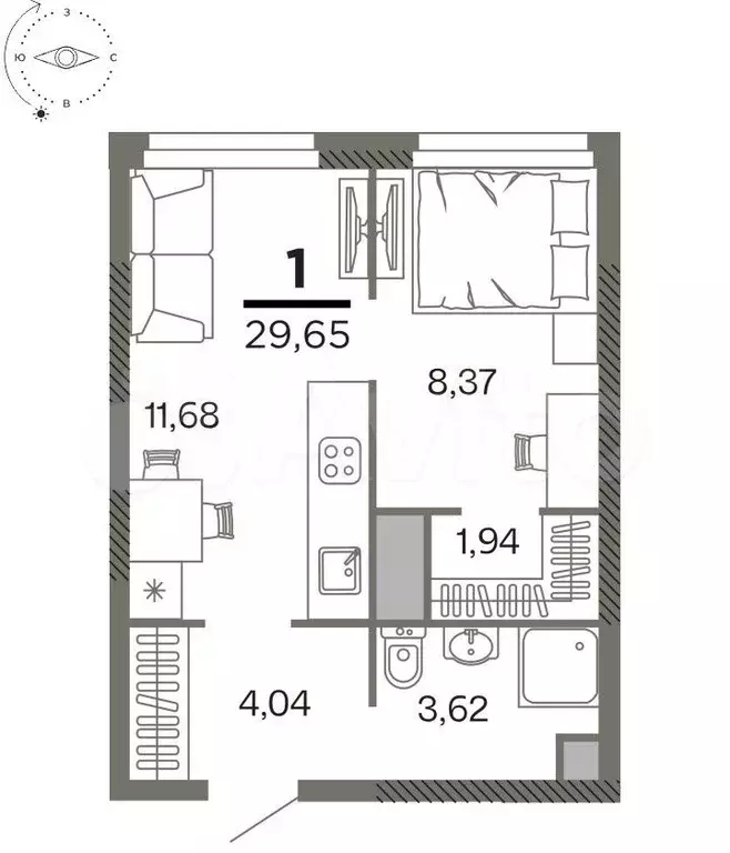 1-к. квартира, 29,7 м, 23/26 эт. - Фото 1