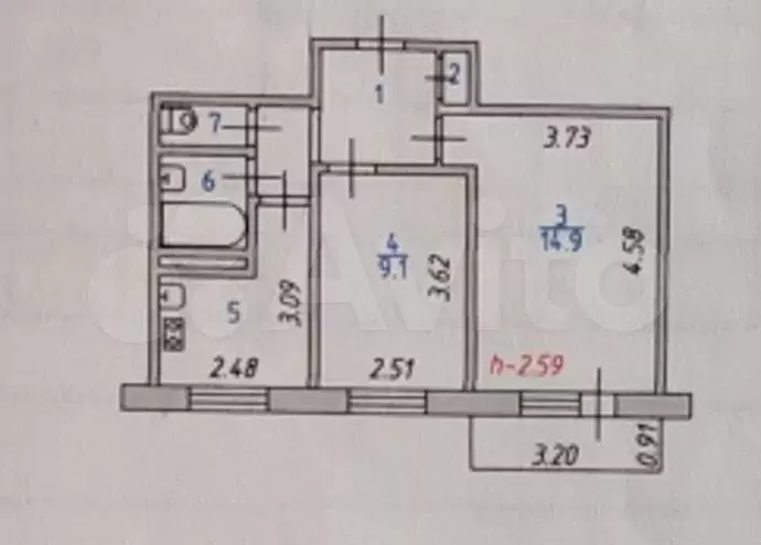 2-к. квартира, 38,5 м, 3/5 эт. - Фото 0