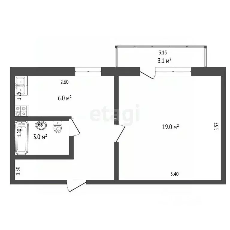 1-к кв. Московская область, Лобня ул. Чайковского, 21 (33.2 м) - Фото 2