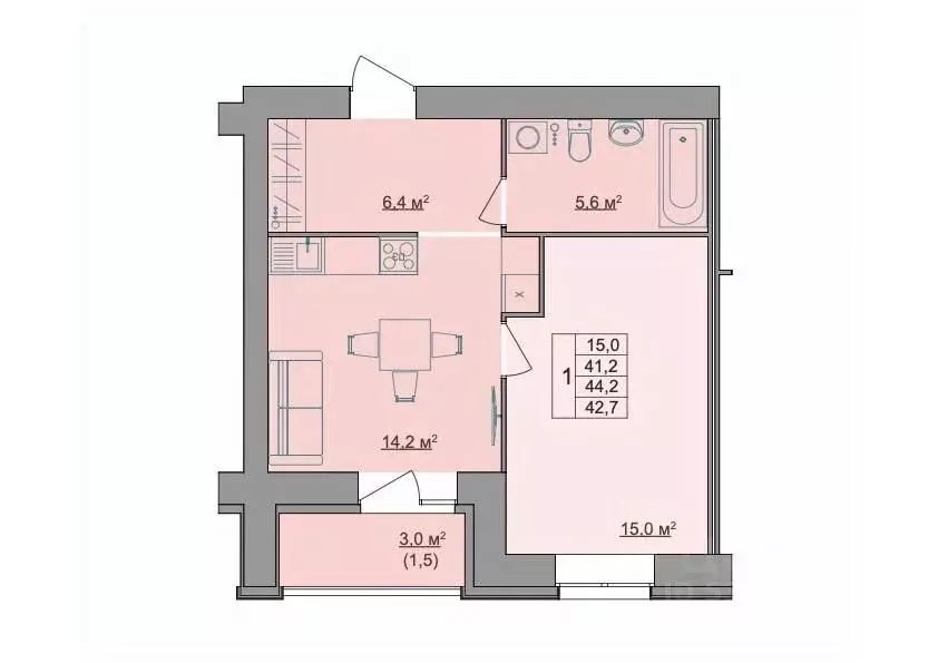 1-к кв. Костромская область, Кострома Магистральная ул., 49А (42.7 м) - Фото 1