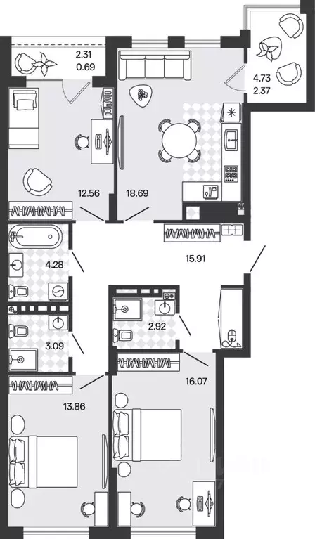 3-к кв. Калининградская область, Гурьевский муниципальный округ, пос. ... - Фото 1