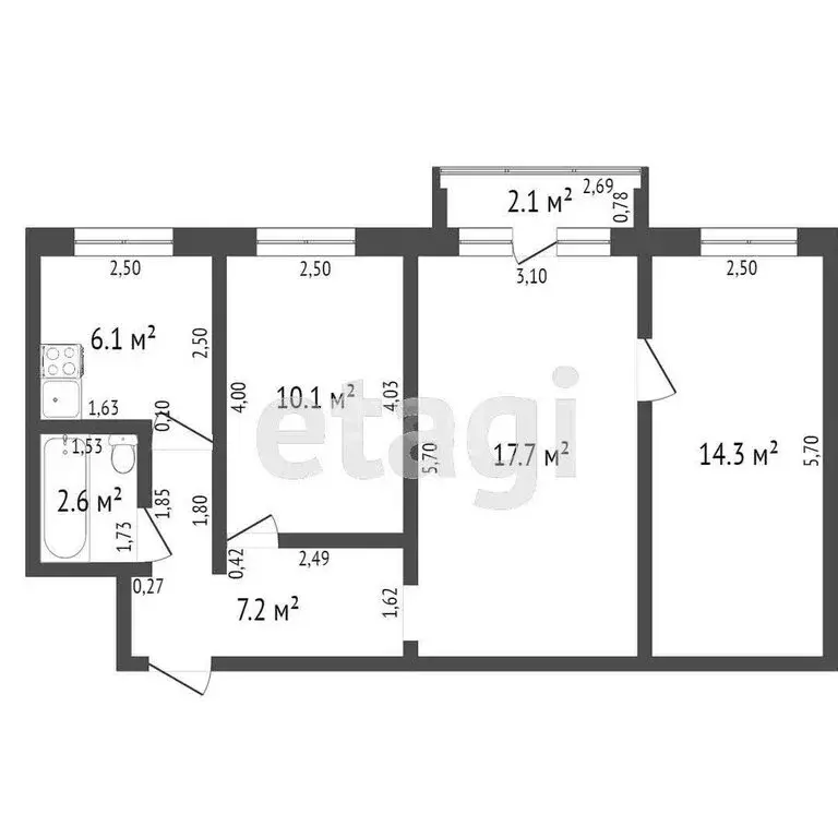 3-комнатная квартира: Стерлитамак, улица Худайбердина, 142 (57.1 м) - Фото 1