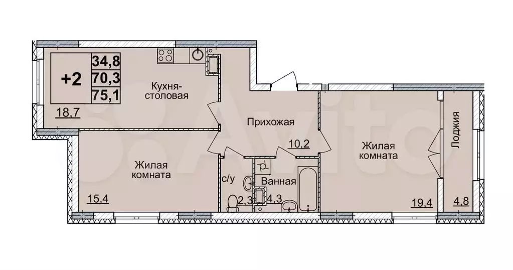 2-к. квартира, 75 м, 8/20 эт. - Фото 0