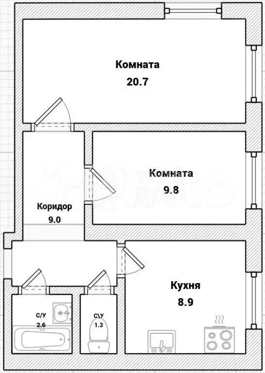 2-к. квартира, 52,3 м, 3/4 эт. - Фото 0