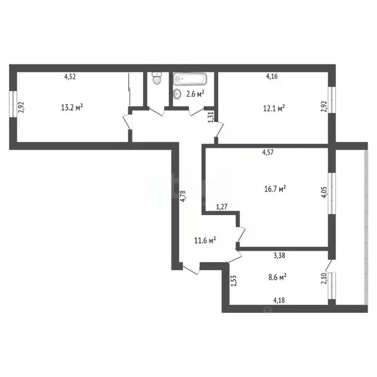 3-к кв. Амурская область, Благовещенск Студенческая ул., 35 (66.6 м) - Фото 1