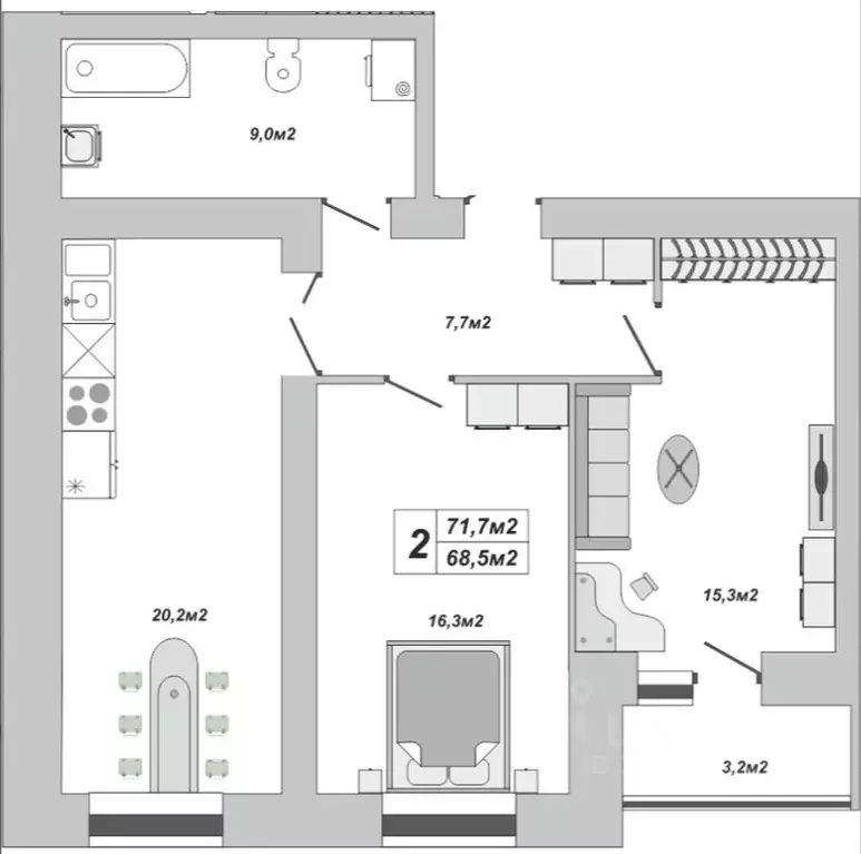 2-к кв. Тамбовская область, Тамбов ул. Чичерина, 7/3 (71.7 м) - Фото 0