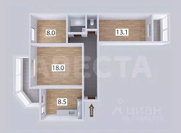 3-к кв. Омская область, Омск ул. Масленникова, 60 (61.9 м) - Фото 1