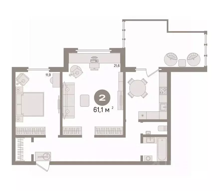 2-к кв. Ханты-Мансийский АО, Сургут просп. Ленина, 45 (61.1 м) - Фото 2