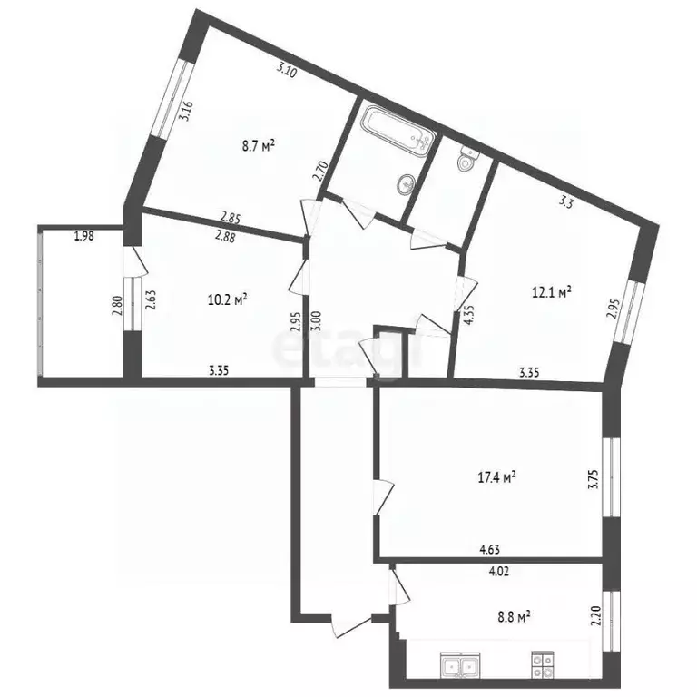 4-к кв. Калужская область, Калуга ул. Генерала Попова, 22 (80.0 м) - Фото 2