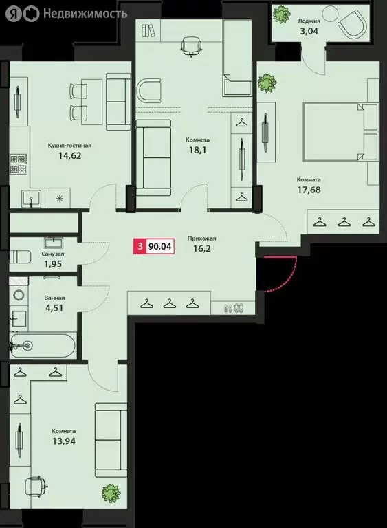 3-комнатная квартира: Тверь, Оснабрюкская улица, 22 (90.04 м) - Фото 1