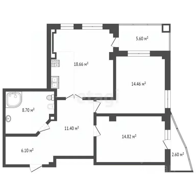 2-к кв. Тюменская область, Тюмень ул. Федюнинского, 64 (72.6 м) - Фото 2