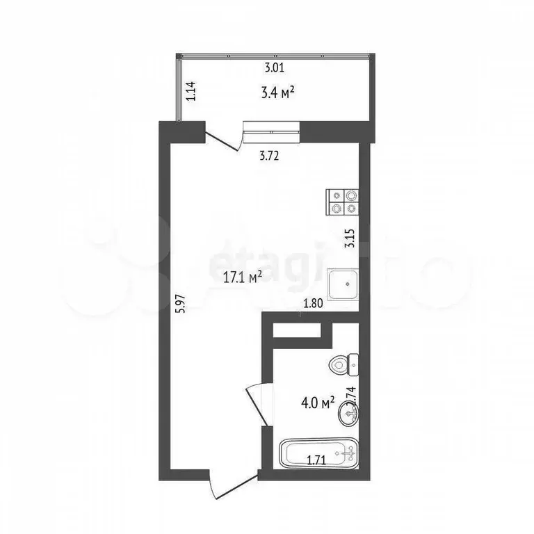 Квартира-студия, 21,1 м, 9/19 эт. - Фото 0
