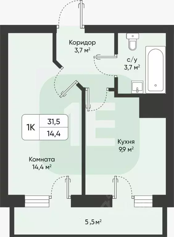 1-к кв. Новосибирская область, Новосибирск ул. Бородина, 56 (31.5 м) - Фото 1