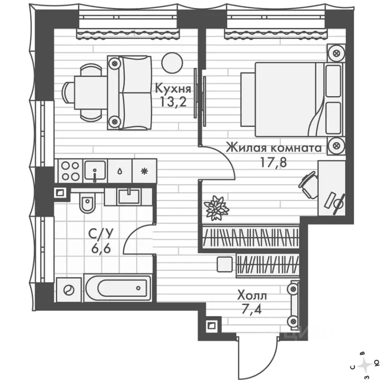 1-к кв. Нижегородская область, Нижний Новгород Черниговская ул. (45.0 ... - Фото 2