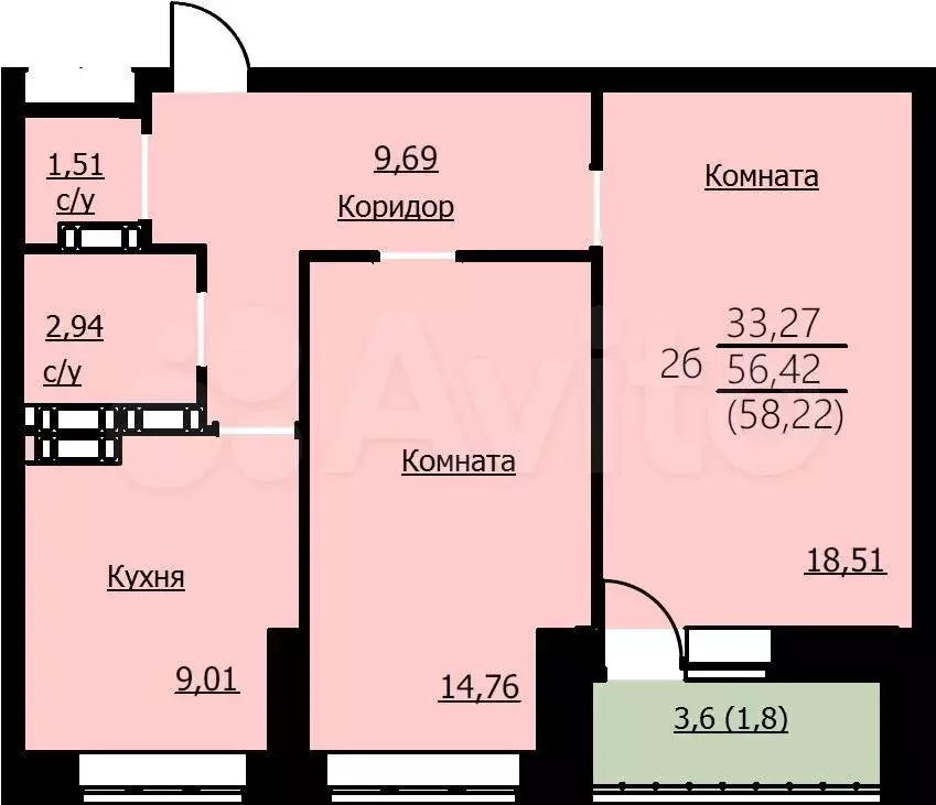 2-к. квартира, 58,2 м, 12/14 эт. - Фото 1