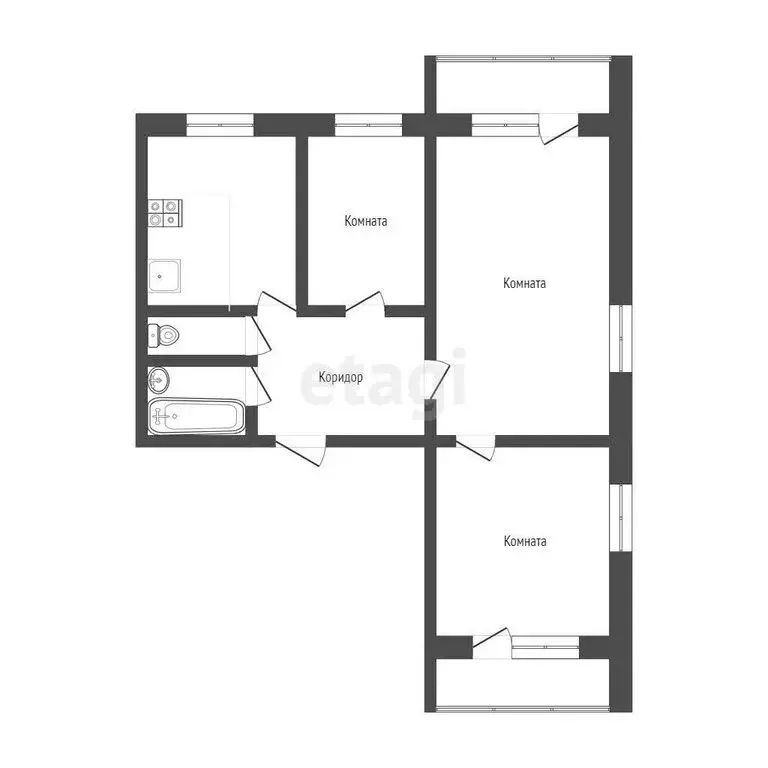 3-комнатная квартира: Тобольск, 7-й микрорайон, 20 (59.6 м) - Фото 1